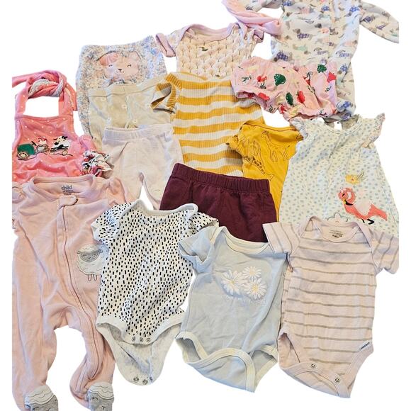 Newborn - 3 months baby girl bundle sleepers pants one peices halter pre loved - Picture 1 of 4